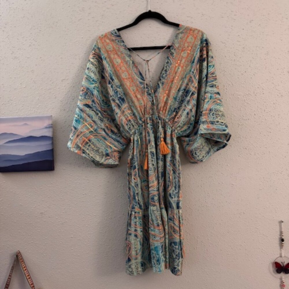 Vestido Boho Estampado con Flecos Naranja y Mangas Sueltas (Gorgeous boho dress)